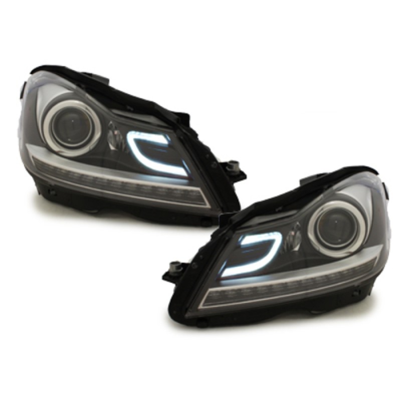 Φανάρια εμπρός Mercedes C-CLASS W204 (2011-2014) led lightbar , με λάμπες (Η1) - σετ 2τμχ.