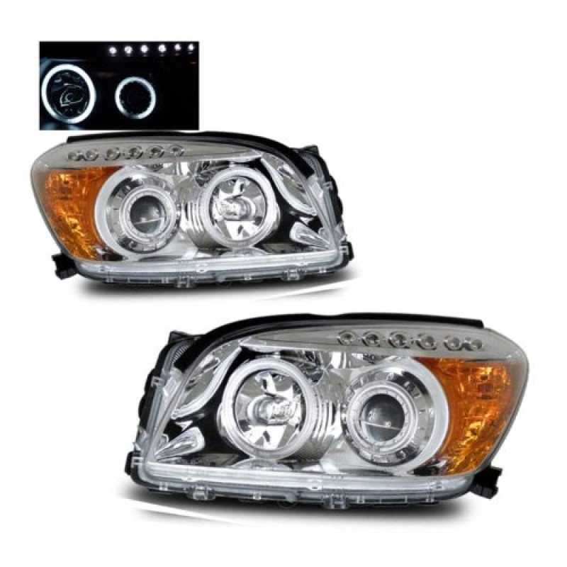 Φανάρια εμπρός Toyota Rav4 (2006-2009) angel eyes - chrome , με λάμπες (Η1) - σετ 2τμχ.