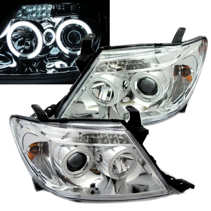 Φανάρια εμπρός Toyota Hilux (2005-2011) angel eyes, με λάμπες (Η1) - σετ 2τμχ.