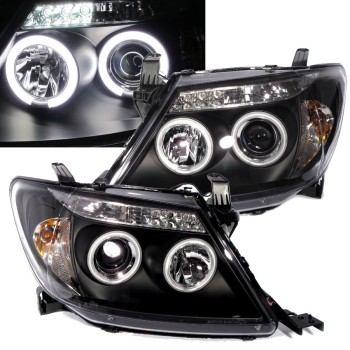 Φανάρια εμπρός Toyota Hilux (2005-2011) angel eyes - μαύρα , με λάμπες (Η1) - σετ 2τμχ.