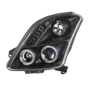 Φανάρια εμπρός Suzuki Swift (2005-2010) angel eyes - black , με λάμπες (Η1) - σετ 2τμχ.
