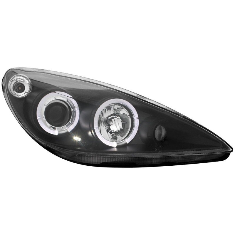 Φανάρια εμπρός Peugeot 307 (2001-2005) angel eyes, black , με λάμπες (Η1) - σετ 2τμχ.
