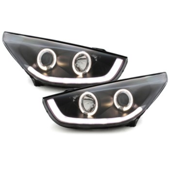 Φανάρια εμπρός Hyundai Tucson IX35 (2010-2013) angel eyes - μαύρα , με λάμπες (Η1) - σετ 2τμχ.