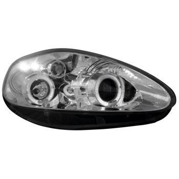 Φανάρια εμπρός Fiat Grande Punto (2005-2008) angel eyes - chrome , με λάμπες (Η1) - σετ 2τμχ.