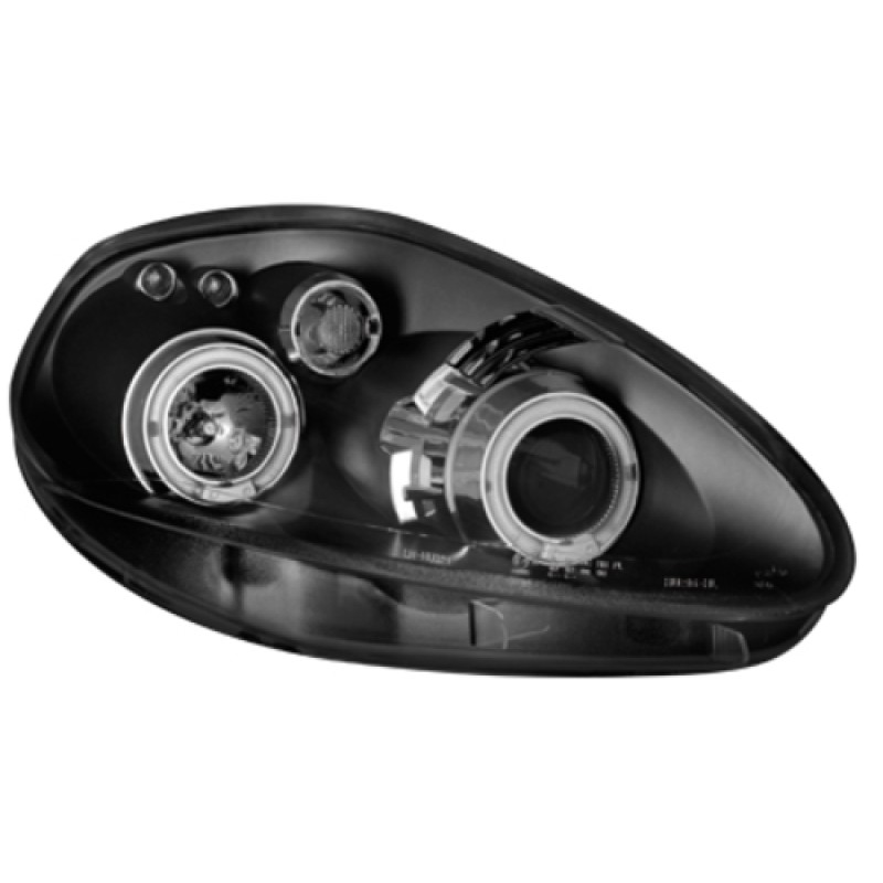 Φανάρια εμπρός Fiat Grande Punto (2005-2008) angel eyes - μαύρα , με λάμπες (Η1) - σετ 2τμχ.