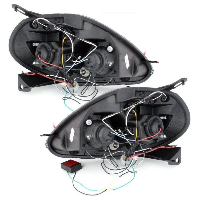 Φανάρια εμπρός Fiat Grande Punto (2005-2008) angel eyes - μαύρα , με λάμπες (Η1) - σετ 2τμχ.