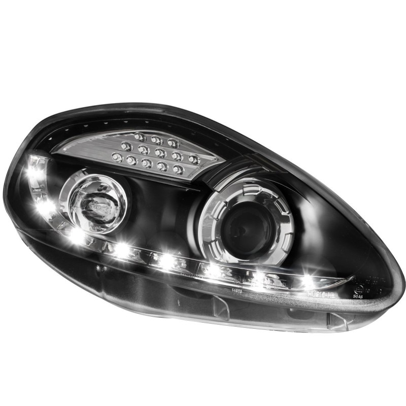 Φανάρια εμπρός Fiat Grande Punto (2005-2008) led - μαύρα , με λάμπες (Η1) - σετ 2τμχ.
