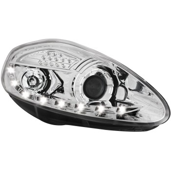 Φανάρια εμπρός Fiat Grande Punto (2005-2008) led - χρωμίου , με λάμπες (Η1) - σετ 2τμχ.