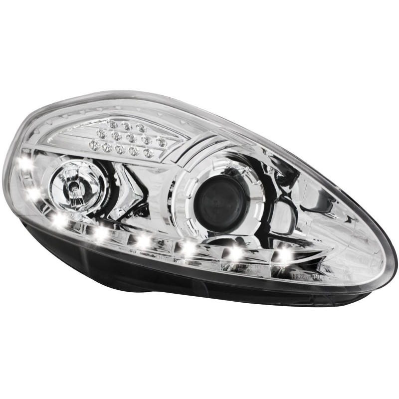 Φανάρια εμπρός Fiat Grande Punto (2005-2008) led - χρωμίου , με λάμπες (Η1) - σετ 2τμχ.