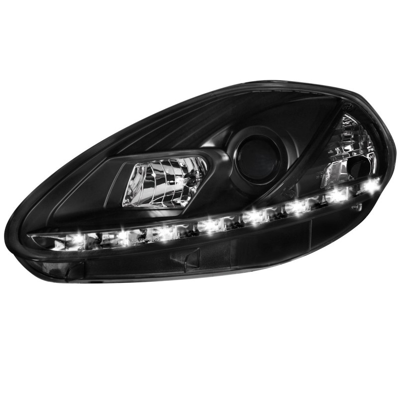 Φανάρια εμπρός Fiat Grande Punto (2005-2008) led - black , με λάμπες (Η1) - σετ 2τμχ.