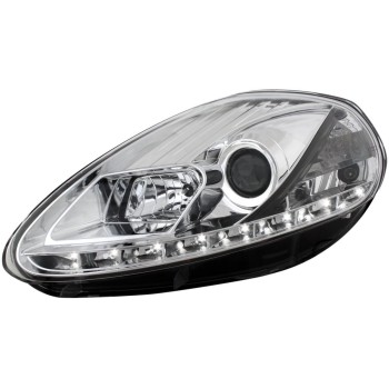 Φανάρια εμπρός Fiat Grande Punto (2005-2008) led - chrome , με λάμπες (Η1) - σετ 2τμχ.