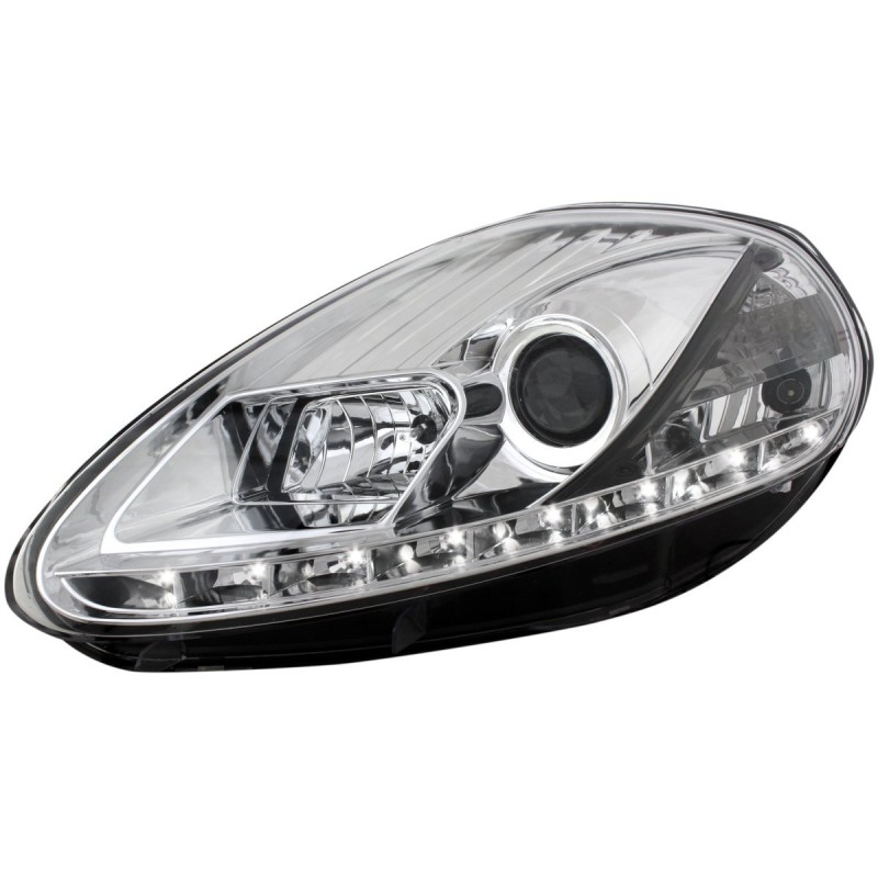 Φανάρια εμπρός Fiat Grande Punto (2005-2008) led - chrome , με λάμπες (Η1) - σετ 2τμχ.