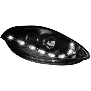 Φανάρια εμπρός Fiat Bravo (2007-2015) led - μαύρα , με λάμπες (Η1) - σετ 2τμχ.