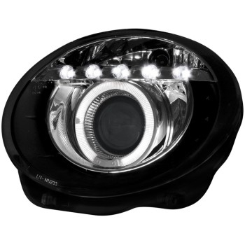 Φανάρια εμπρός Fiat 500 (2007-2015) led angel eyes - CCFL μαύρα , με λάμπες (Η1) - σετ 2τμχ.