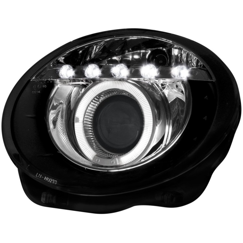 Φανάρια εμπρός Fiat 500 (2007-2015) led angel eyes - CCFL μαύρα , με λάμπες (Η1) - σετ 2τμχ.
