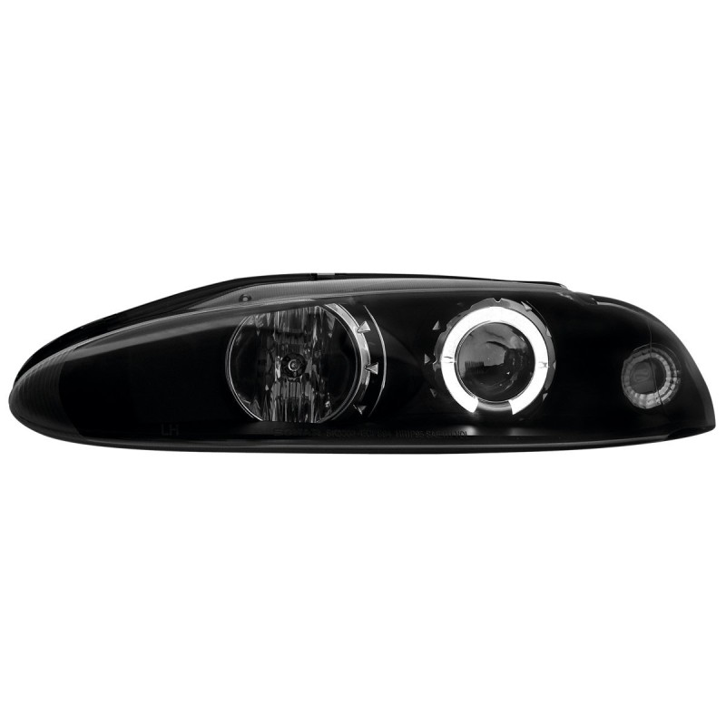 Φανάρια εμπρός Mitsubishi Eclipse (1995-1999) angel eyes - μαύρα , με λάμπες (Η1) - σετ 2τμχ.