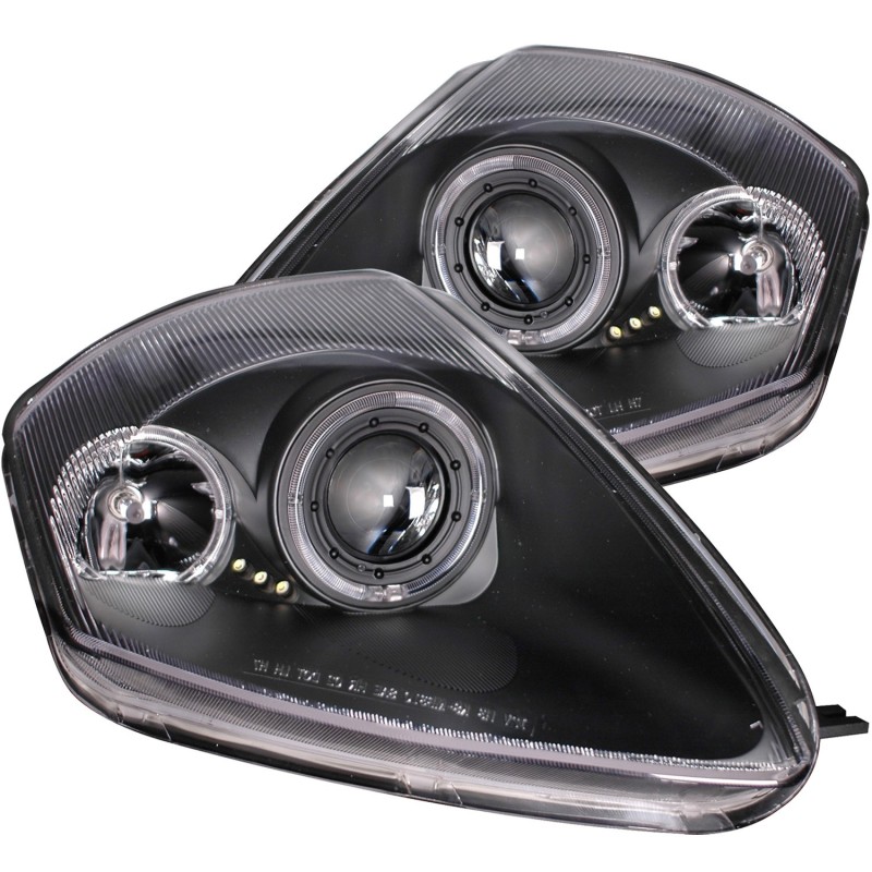 Φανάρια εμπρός Mitsubishi Eclipse (2000-2005) angel eyes - μαύρα , με λάμπες (Η1) - σετ 2τμχ.