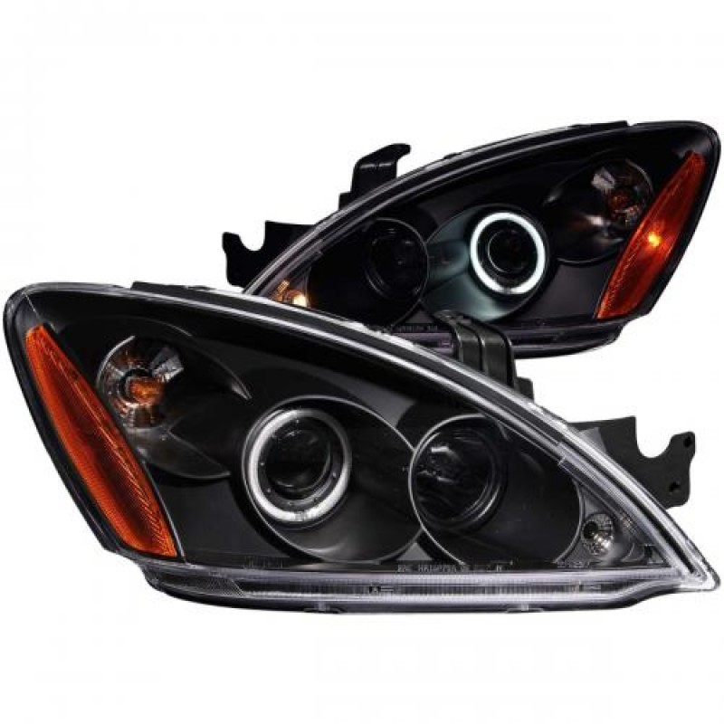 Φανάρια εμπρός Mitsubishi Lancer (2004-2007) angel eyes - black , με λάμπες (Η1) - σετ 2τμχ.