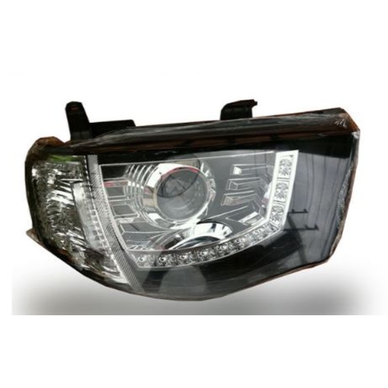 Φανάρια εμπρός Mitsubish L200 (2006-2010) led - μαύρα , με λάμπες (Η1) - σετ 2τμχ.