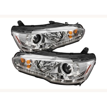Φανάρια εμπρός Mitsubishi Lancer (2008-2011) led - chrome , με λάμπες (Η1) - σετ 2τμχ.