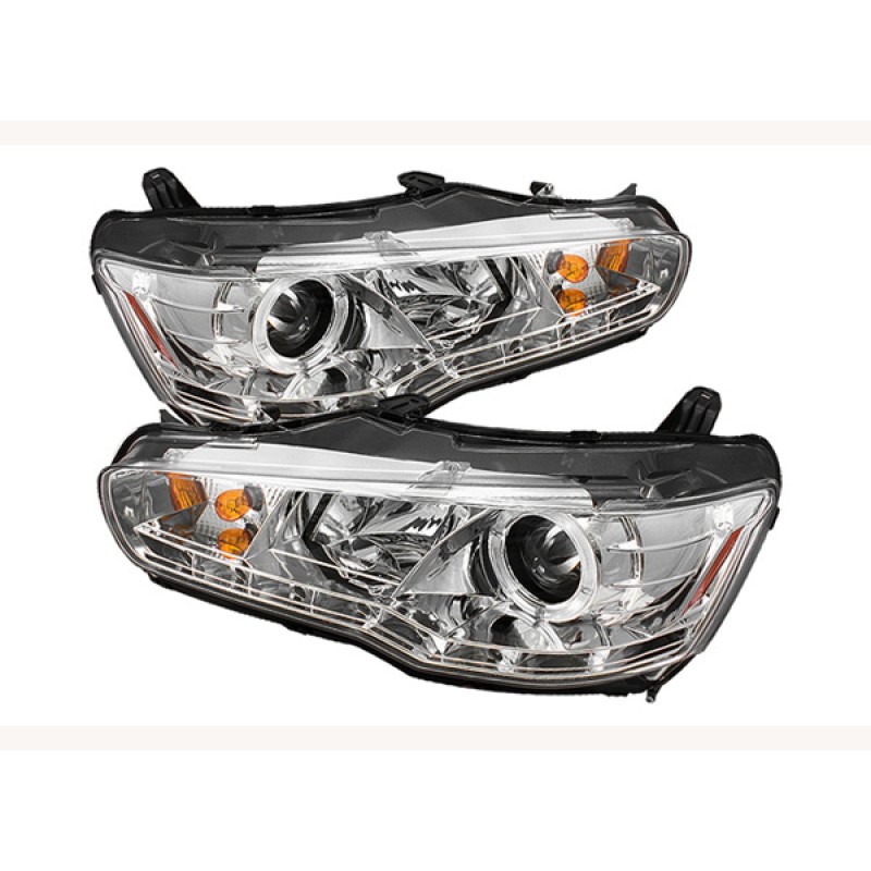 Φανάρια εμπρός Mitsubishi Lancer (2008-2011) led - chrome , με λάμπες (Η1) - σετ 2τμχ.