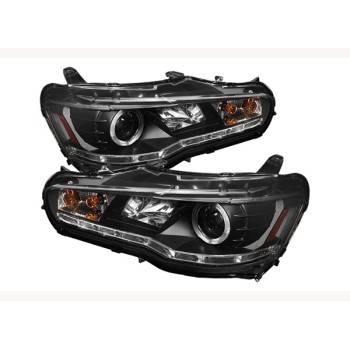 Φανάρια εμπρός Mitsubishi Lancer (2008-2011) led - μαύρα , με λάμπες (Η1) - σετ 2τμχ.