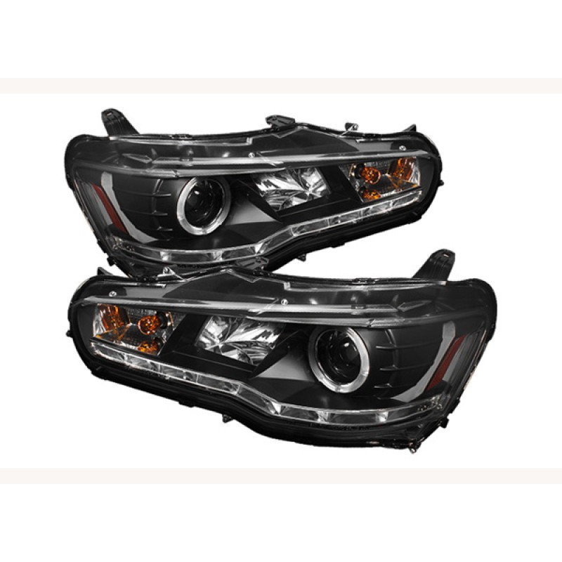 Φανάρια εμπρός Mitsubishi Lancer (2008-2011) led - μαύρα , με λάμπες (Η1) - σετ 2τμχ.