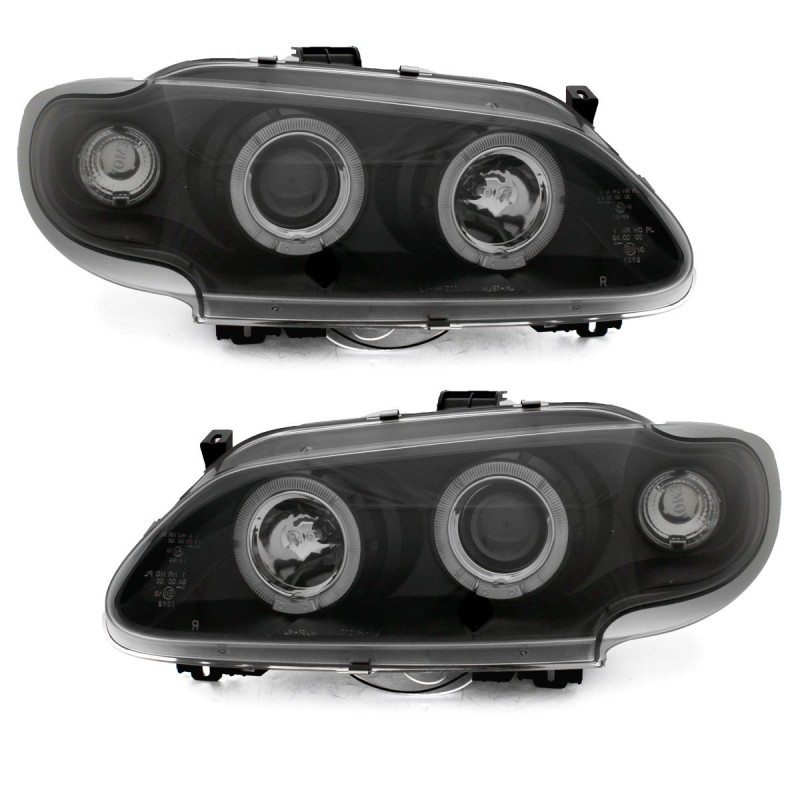 Φανάρια εμπρός Renault Megane / Renault Scenic 3/5 πορτο (1996-1999) angel eyes - μαύρα , με λάμπες (Η1) - σετ 2τμχ.