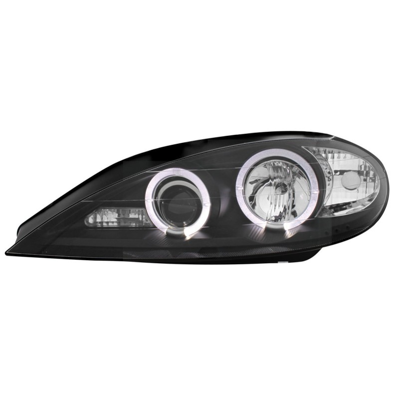 Φανάρια εμπρός Renault Megane (1999-2001) angel eyes - μαύρα , με λάμπες (Η1) - σετ 2τμχ.