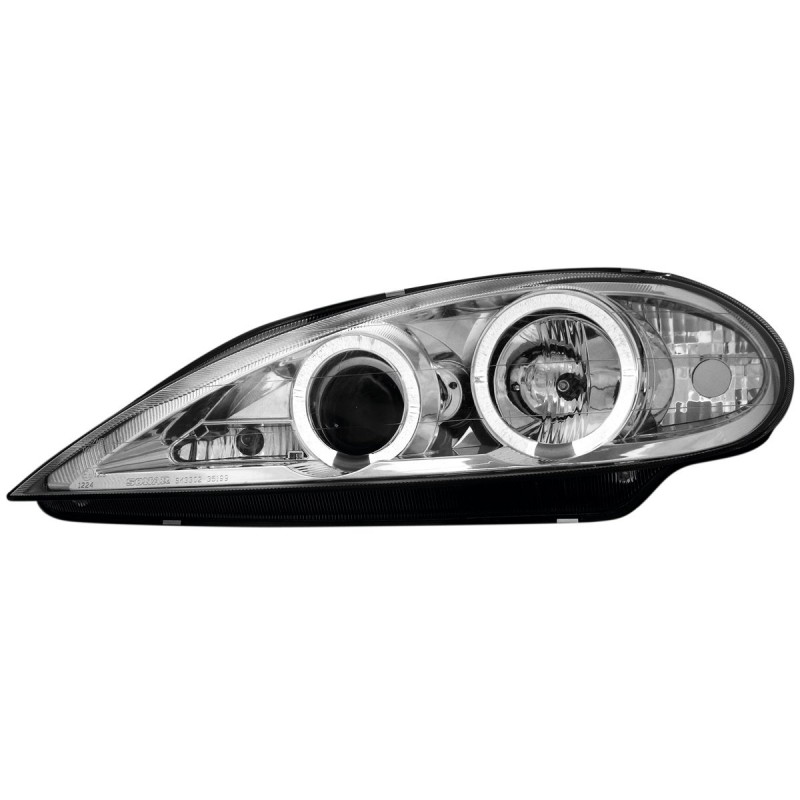 Φανάρια εμπρός Renault Megane (1999-2001) angel eyes - chrome , με λάμπες (Η1) - σετ 2τμχ.
