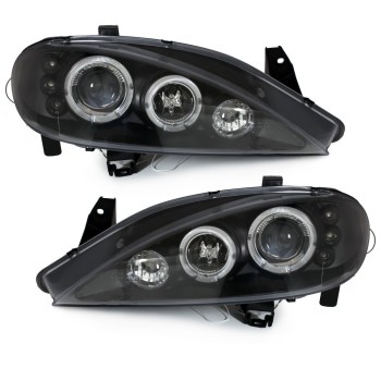 Φανάρια εμπρός Renault Megane (1999-2001) angel eyes, μαύρα , με λάμπες (Η1) - σετ 2τμχ. Φανάρια εμπρός Renault Megane (1999-2001) angel eyes, μαύρα , με λάμπες (Η1) - σετ 2τμχ.