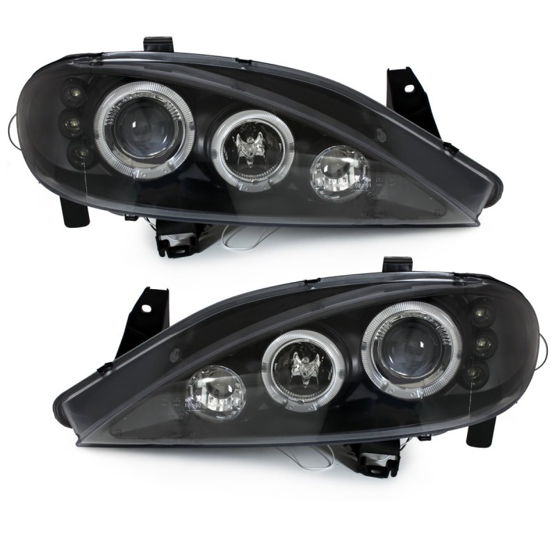 Φανάρια εμπρός Renault Megane (1999-2001) angel eyes, μαύρα , με λάμπες (Η1) - σετ 2τμχ.