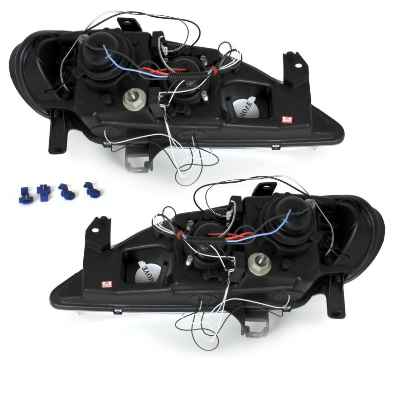 Φανάρια εμπρός Renault Megane (1999-2001) angel eyes, μαύρα , με λάμπες (Η1) - σετ 2τμχ.