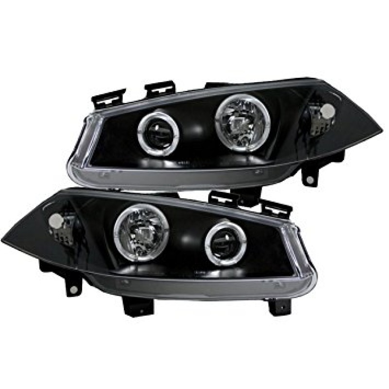 Φανάρια εμπρός Renault Megane (2002-2005) angel eyes, μαύρα , με λάμπες (Η1) - σετ 2τμχ.