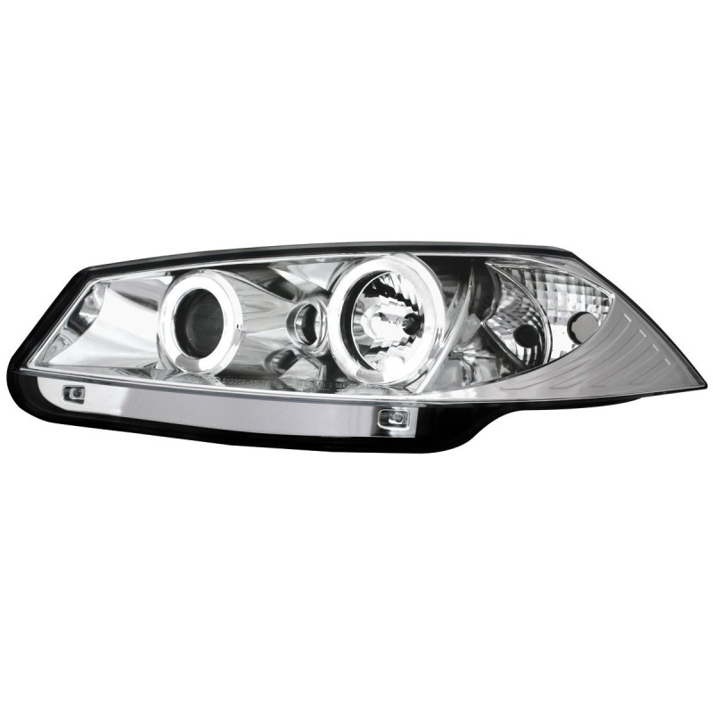 Φανάρια εμπρός Renault Megane (2002-2005) angel eyes, chrome , με λάμπες (Η1) - σετ 2τμχ.