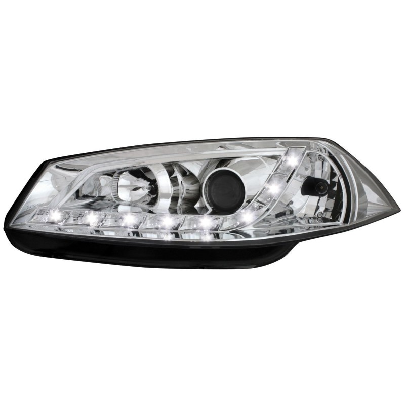 Φανάρια εμπρός Renault Megane (2002-2005) led - chrome , με λάμπες (Η1) - σετ 2τμχ.