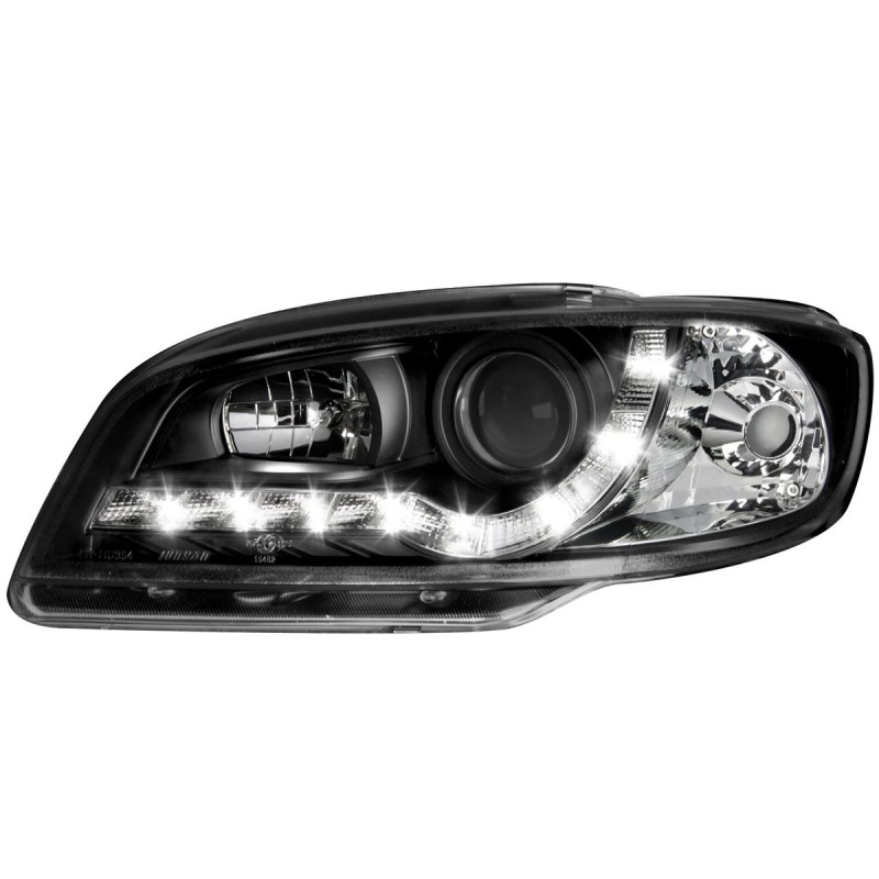 Φανάρια εμπρός Seat ibiza 6K2 (2000-2002) led - μαύρα , με λάμπες (Η1) - σετ 2τμχ.