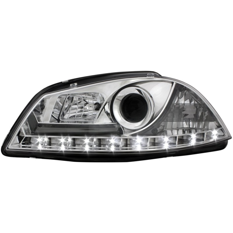 Φανάρια εμπρός Seat ibiza 6L (2002-2008) led - chrome , με λάμπες (Η1) - σετ 2τμχ.