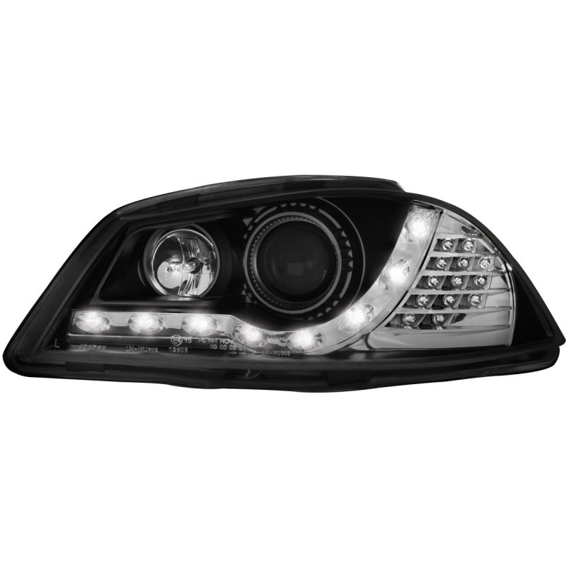 Φανάρια εμπρός Seat ibiza 6L (2003-2008) led - μαύρα , με λάμπες (Η1) - σετ 2τμχ.