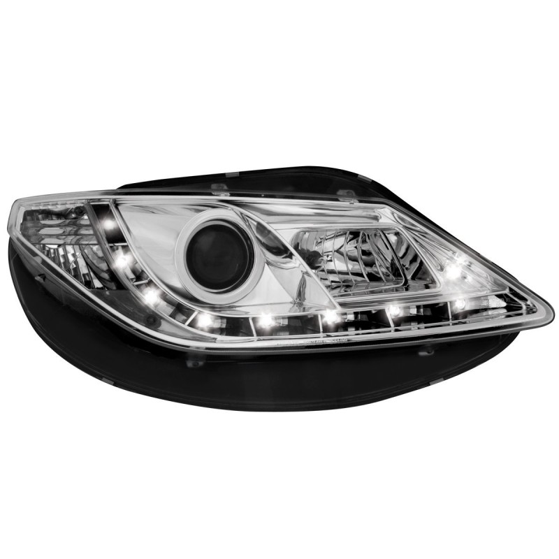 Φανάρια εμπρός Seat ibiza 6J (2008-2012) led - chrome , με λάμπες (Η1) - σετ 2τμχ.