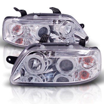 Φανάρια εμπρός Chevrolet Aveo (2003-2006) led angel eyes- chrome , με λάμπες (Η1) - σετ 2τμχ.
