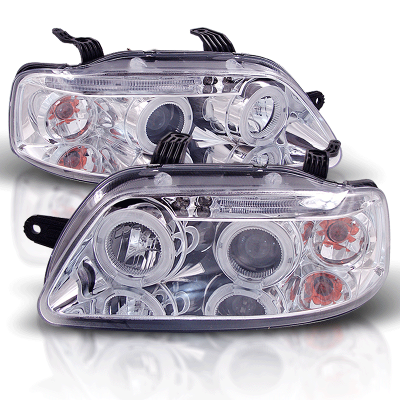 Φανάρια εμπρός Chevrolet Aveo (2003-2006) led angel eyes- chrome , με λάμπες (Η1) - σετ 2τμχ.