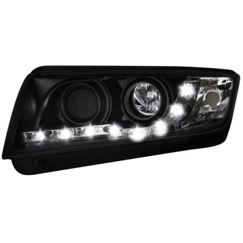 Φανάρια εμπρός Skoda Fabia (1999-2007) led , μαύρα , με λάμπες (Η1) - σετ 2τμχ.
