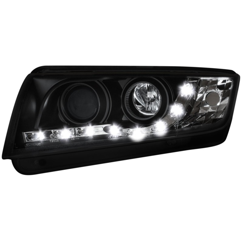 Φανάρια εμπρός Skoda Fabia (1999-2007) led , μαύρα , με λάμπες (Η1) - σετ 2τμχ.