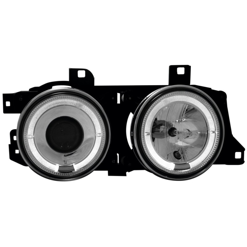 Φανάρια εμπρός BMW E32 /E34 (1989-1995) angel eyes - chrome , με λάμπες (Η1) - σετ 2τμχ.