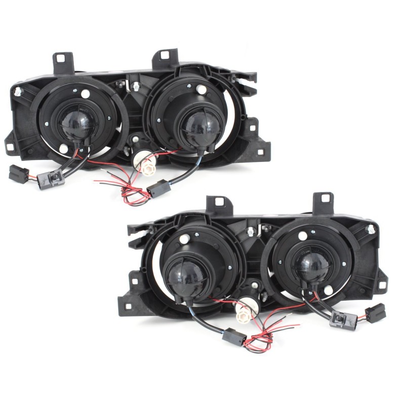 Φανάρια εμπρός BMW E32 /E34 (1989-1995) angel eyes - chrome , με λάμπες (Η1) - σετ 2τμχ.