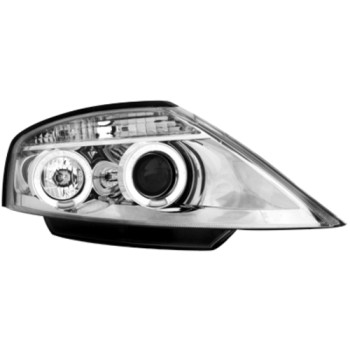 Φανάρια εμπρός Citroen C3 (2002-2009) angel eyes - chrome , με λάμπες (Η1) - σετ 2τμχ.