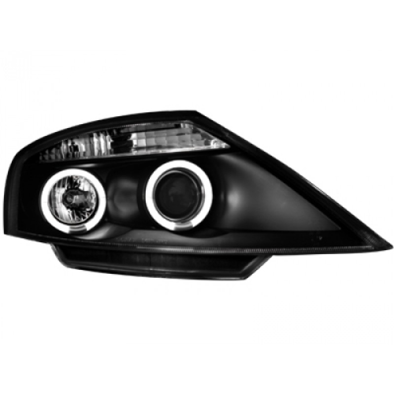 Φανάρια εμπρός Citroen C3 (2002-2009) angel eyes - μαύρα , με λάμπες (Η1) - σετ 2τμχ.