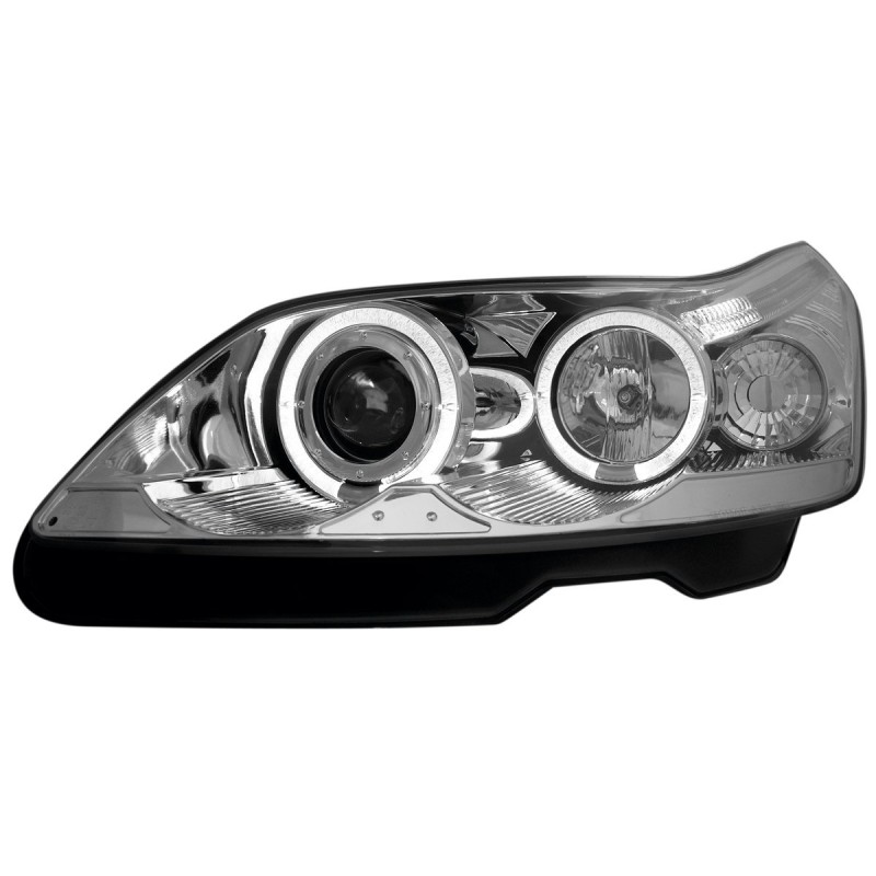 Φανάρια εμπρός Citroen C4 (2004-2008) angel eyes - chrome , με λάμπες (Η1) - σετ 2τμχ.