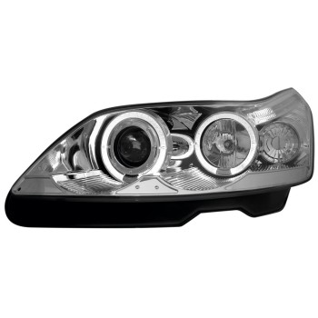 Φανάρια εμπρός Citroen C4 (2004-2008) angel eyes - ηλεκτρική ρύθμιση - chrome , με λάμπες (Η1) - σετ 2τμχ.